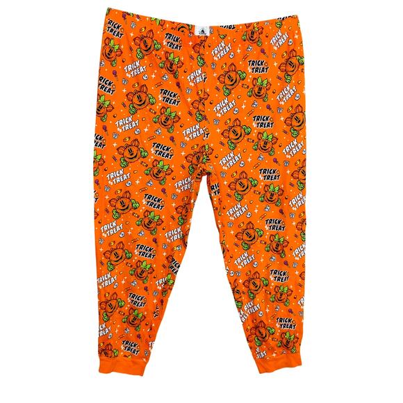 Disney Trick Or Treat Pajama Set NWOT 2X Orange Mickey Pumpkin Graphics 2 Pieces - Picture 8 of 13